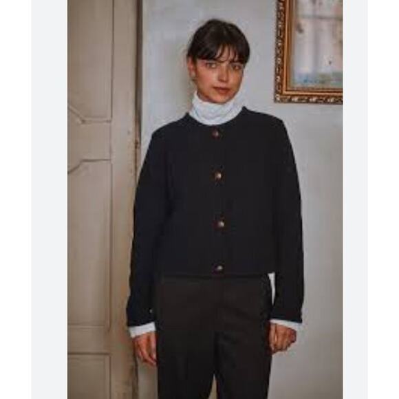 L'ENVERS Lenvers Sz M Medium Black Textured Cotton Cardigan Sweater Jacket Emili - Picture 1 of 11